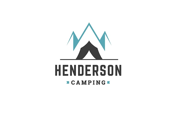 PSD camping-zelt mit berg-natur-sommer-abenteuer-expeditions-logo-design-vorlage