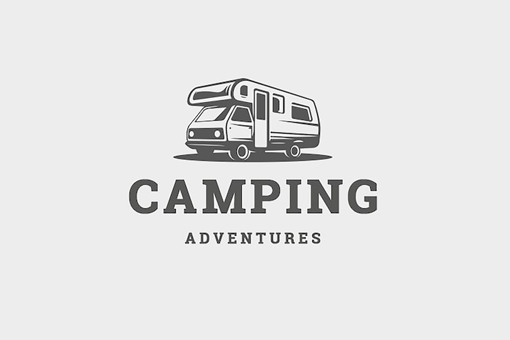 PSD campingwagen-expedition wanderlust sommer-road-trip retro-logo-design-vorlage isometrisch
