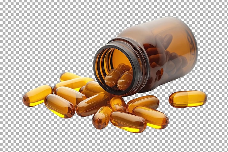PSD capsulas naturales de desintoxicación del hígado aisladas sobre un fondo transparente