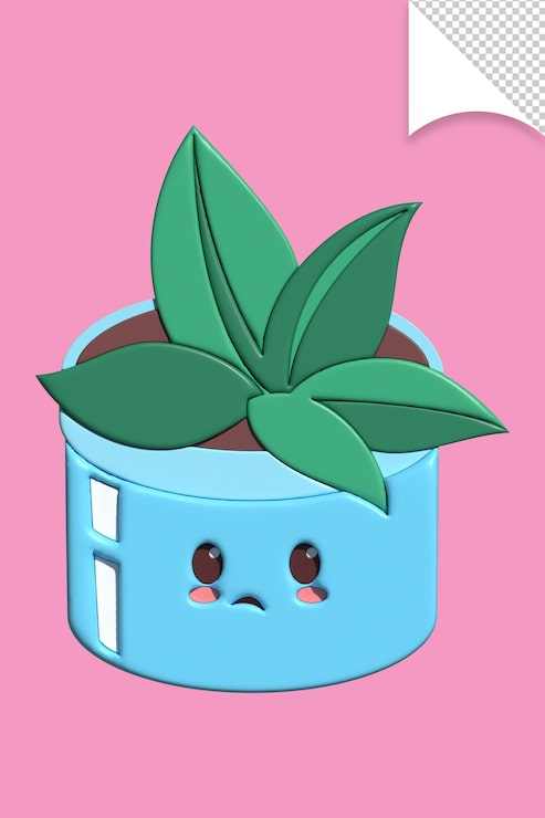 PSD una caricatura de una planta con un tinte azul que dice suculenta