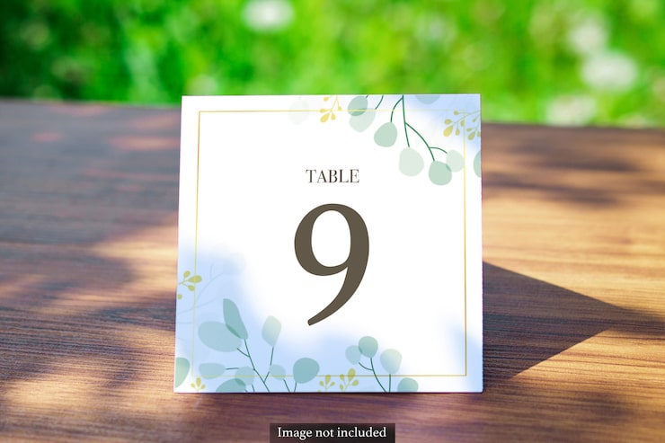 PSD carte de table carrée sur la maquette extérieure floue de verdure