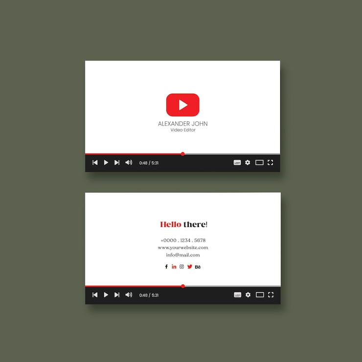 PSD carte de visite de chaîne youtube modèle psd