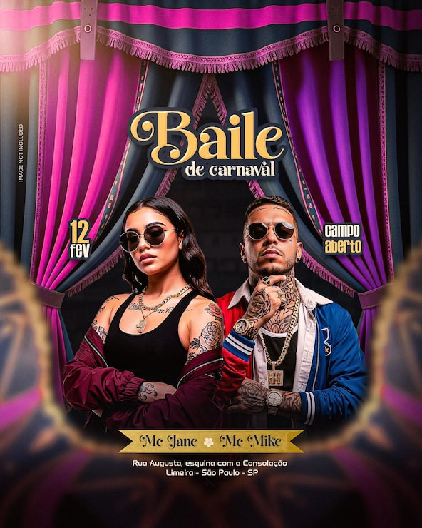 PSD cartel vibrante de evento de baile de carnaval con artistas