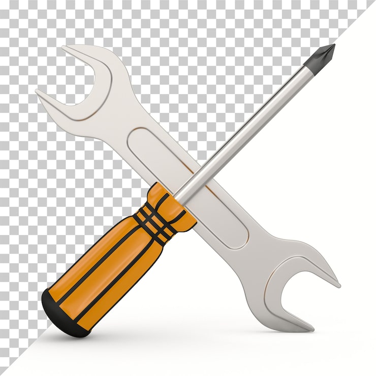 PSD chave de fenda e chave inglesa em fundo branco. ilustração 3d isolada