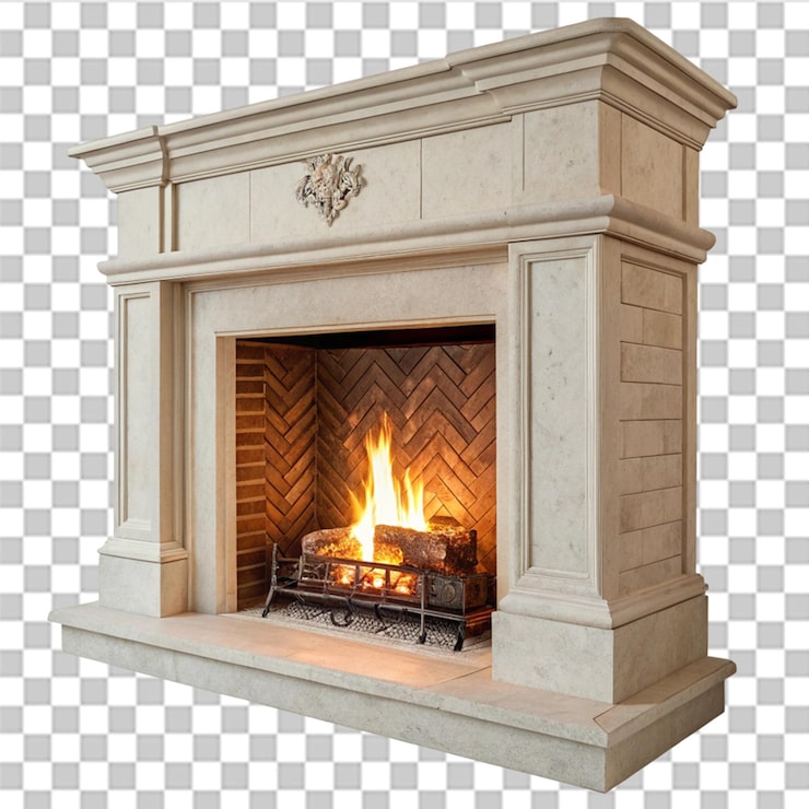 PSD cheminée avec flamme isolée sur fond transparent