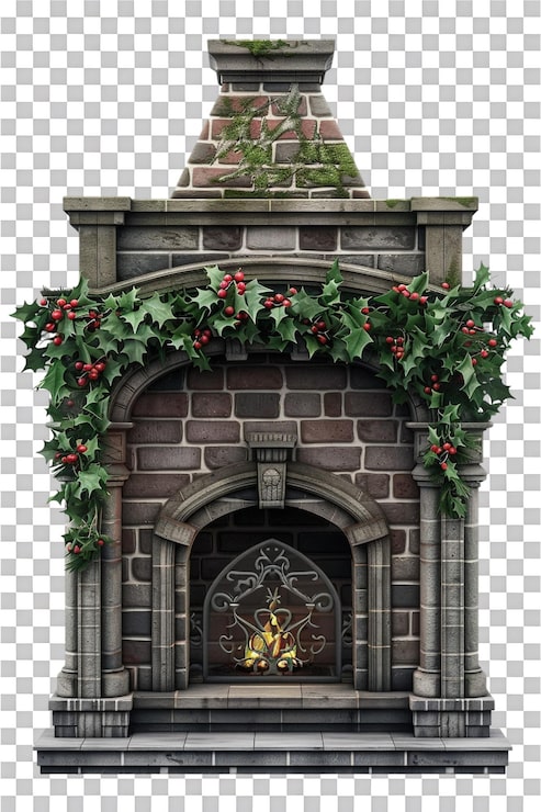 PSD cheminée de noël en plein air seule sur un fond transparent