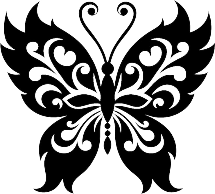 PSD clip art desain stensil kupu-kupu damask elegan
