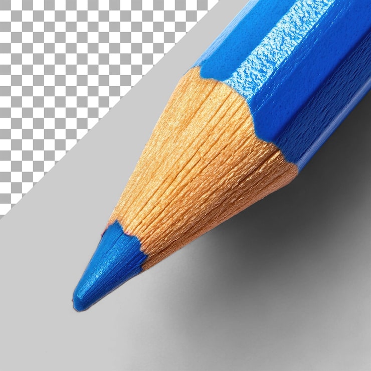 PSD close up pensil biru krayon kayu terisolasi pada transparan