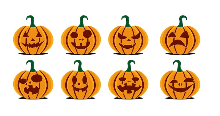PSD colección de calabazas de jack olantern con diferentes emociones