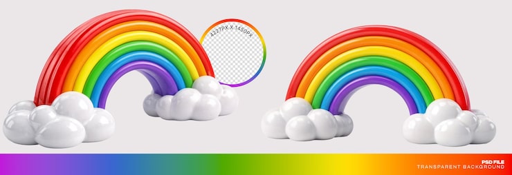PSD colección de elementos de arcoíris, nubes y marcos circulares de dibujos animados en 3d