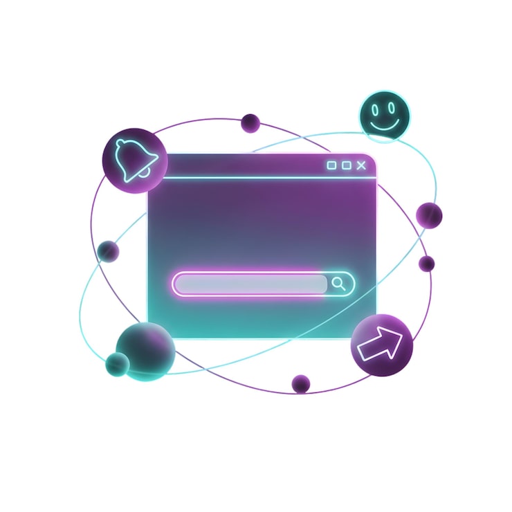 PSD concept de recherche de navigateur numérique avec icônes néon