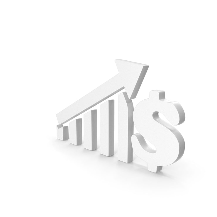 PSD concepto de crecimiento financiero con símbolo de dólar y barras ascendentes