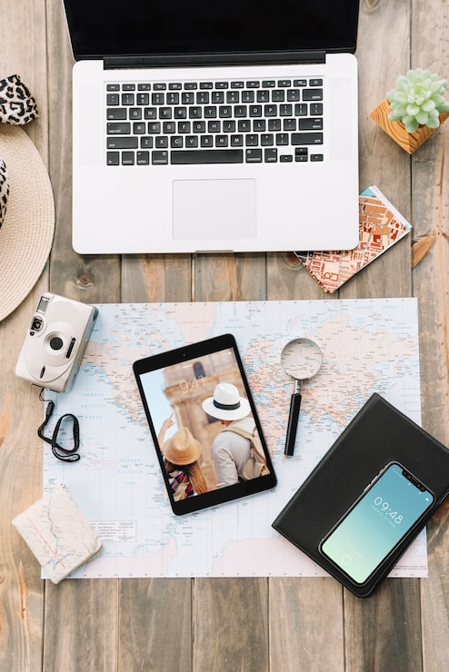 PSD concepto de viajar con smartphone