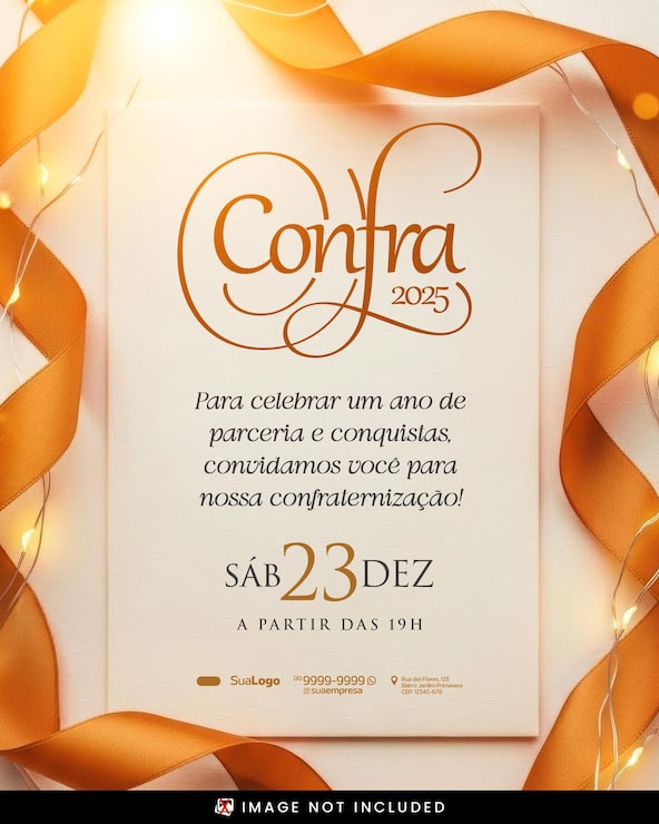 PSD convite elegante para celebração de parceria com fita dourada