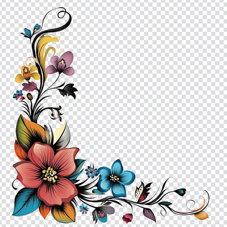 PSD corner de flores transparente con elementos de arte botánico
