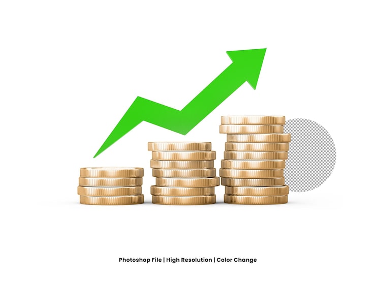 PSD crecimiento empresarial 3d con moneda
