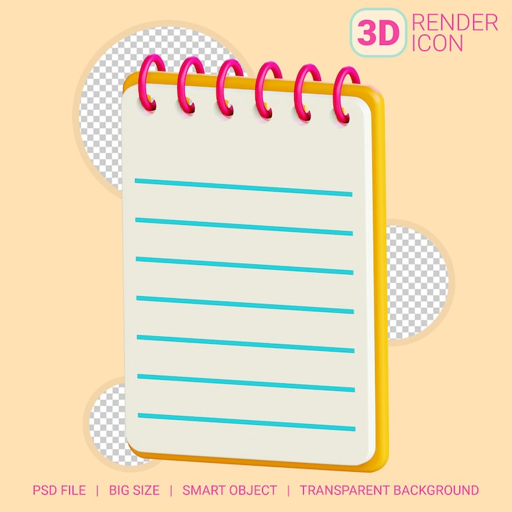 PSD cuaderno 3d con fondo transparente