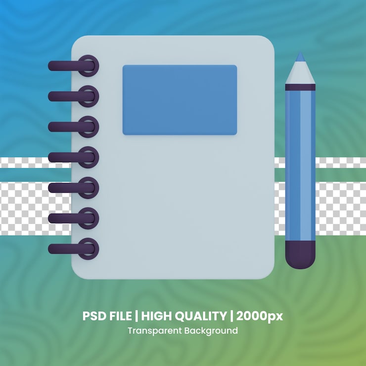 PSD cuaderno de bocetos render 3d diseño gráfico conjunto de render 3d archivo psd fondo transparente