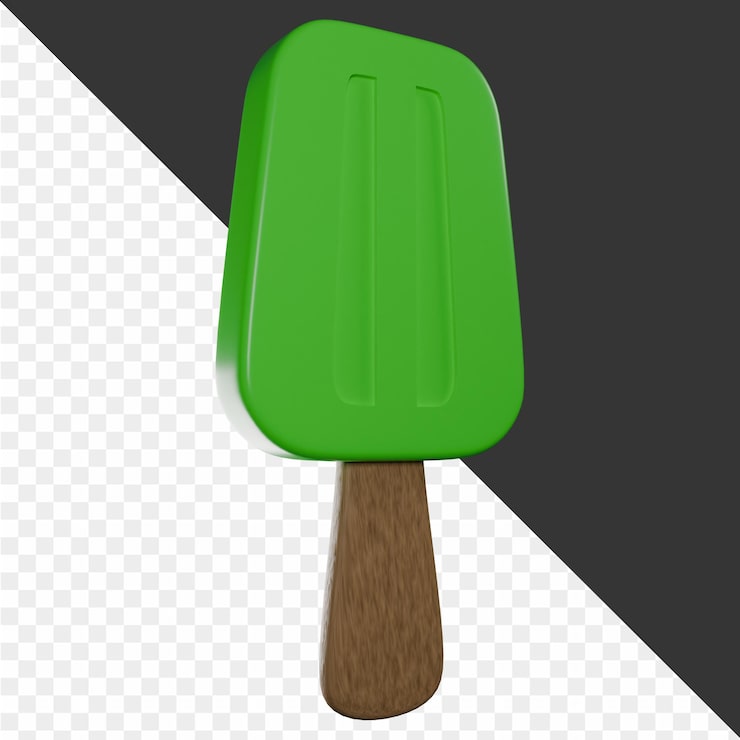 PSD una cuchara de helado verde está atascada en un cono de helado green