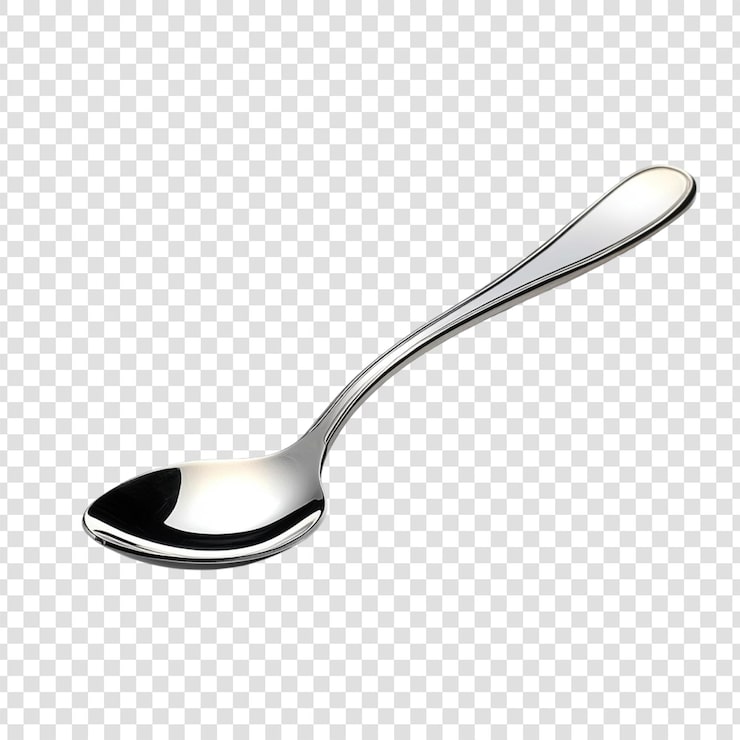 PSD una cuchara de plata brillante aislada sobre un fondo transparente