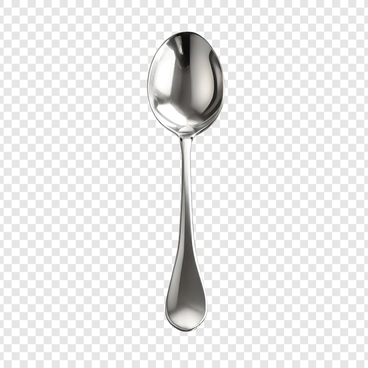 PSD cuchara de té de metal brillante, vajilla de plata, cubiertos de mesa, utensilios de cocina aislados en transparente