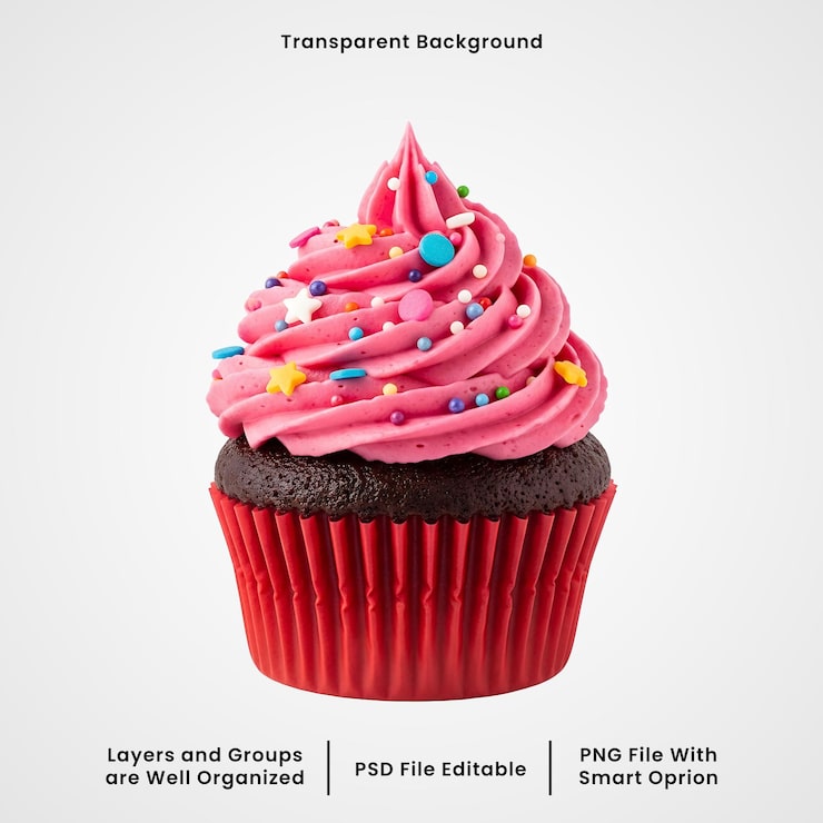 PSD cupcake rosado com salpicaduras
