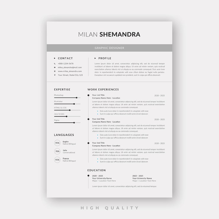 PSD currículum vitae limpio y moderno o plantilla de cv