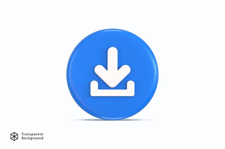 PSD descarga del icono del botón ilustración vectorial de renderización 3d
