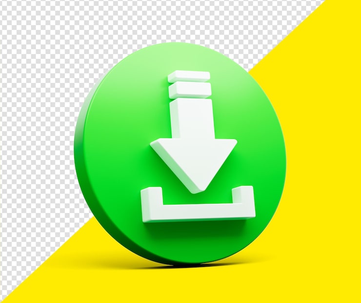 PSD descargar icono con flecha blanca hacia abajo en el botón verde ilustración 3d aislado