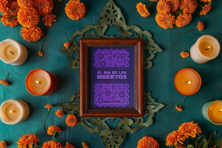 PSD design del modello dell'altare del dia de muertos