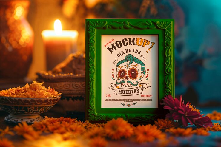 PSD design del modello dell'altare del dia de muertos