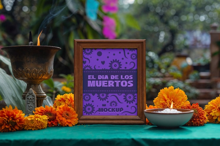 PSD design del modello dell'altare del dia de muertos