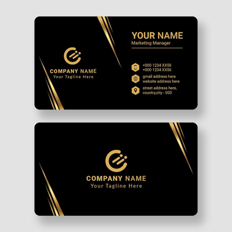 PSD design elegante de cartão de visita preto e dourado