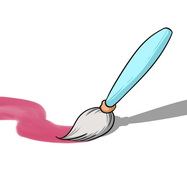 PSD un dessin d'un pinceau avec de la peinture rose dessus