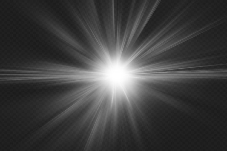 PSD el destello de la lente de la luz solar blanca sobre un fondo negro