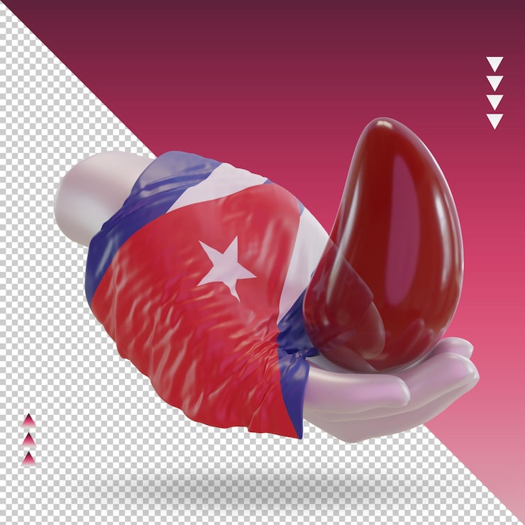 PSD día mundial del donante de sangre 3d representación de la bandera de cuba vista izquierda