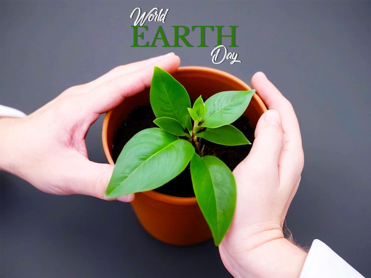 PSD día mundial del medio ambiente con plantas que crecen en las manos