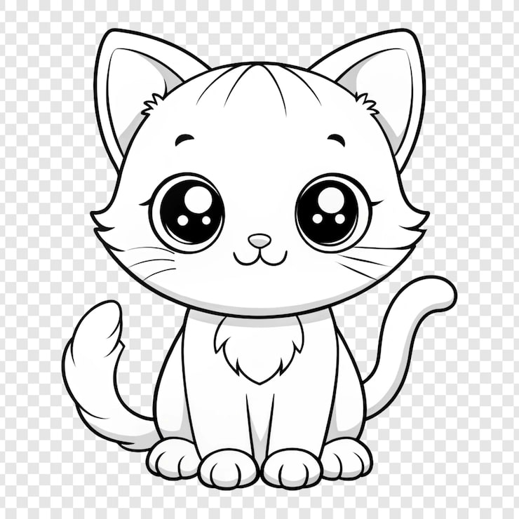 PSD un dibujo en blanco y negro de un gato con ojos grandes