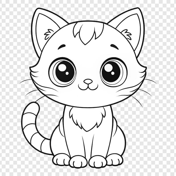 PSD un dibujo en blanco y negro de un gato con ojos grandes