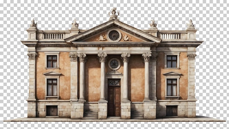 PSD un dibujo de un edificio con una gran puerta principal y un reloj en la parte delantera