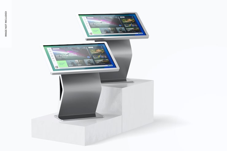 PSD digital stand lantai 55 di mockup podium