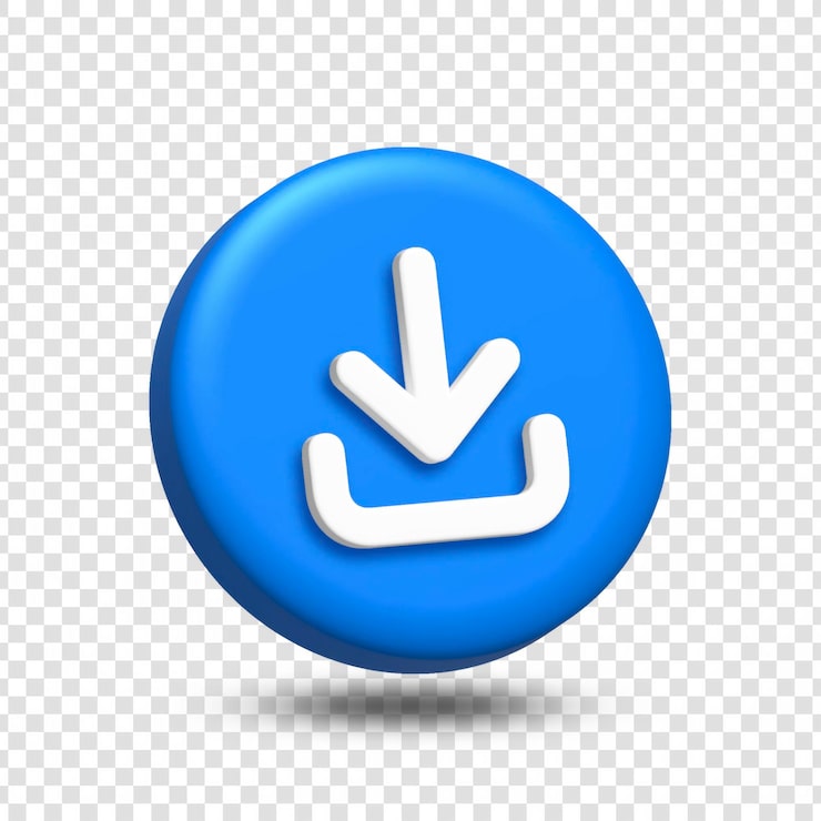 PSD diseño de icono de botón de descarga de círculo azul 3d