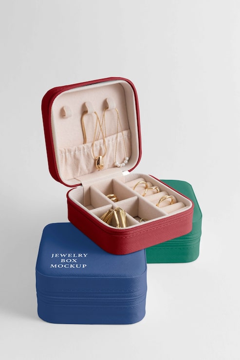 PSD diseño de maqueta de joyero elegante y portátil.
