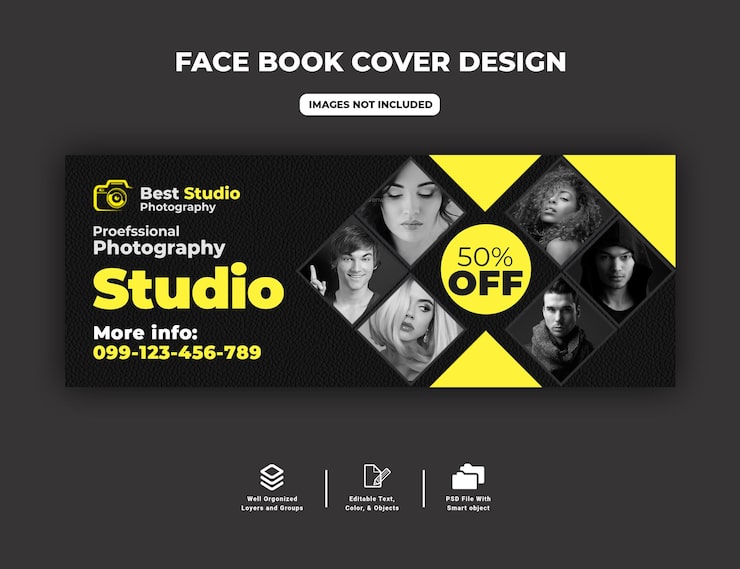 PSD diseño de portada de facebook para estudio de fotografía