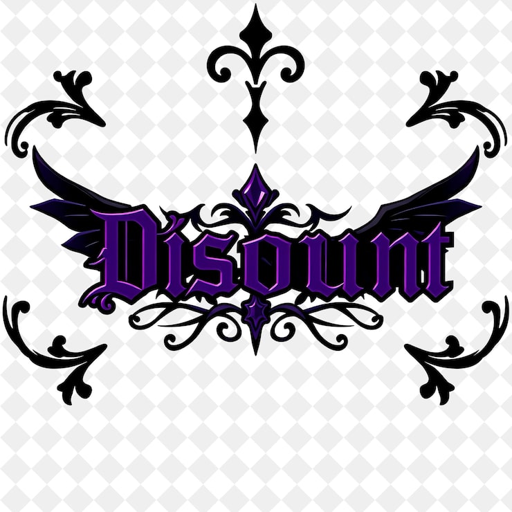 PSD diskon teks anime gothic dengan sayap gelap dan ornamen elegan teks tajam dan dramatis dengan