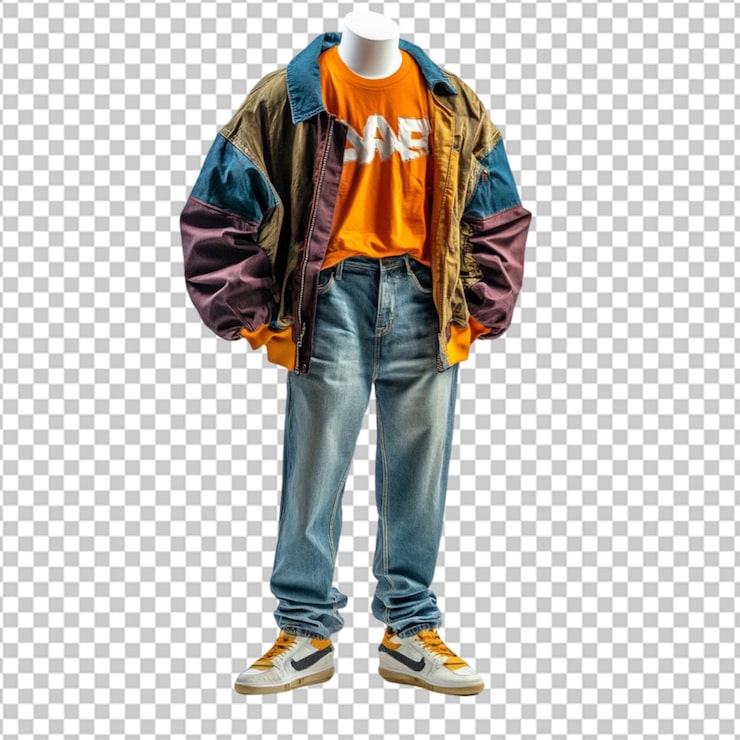 PSD disposición de ropa casual para hombres chaqueta camiseta y vaqueros