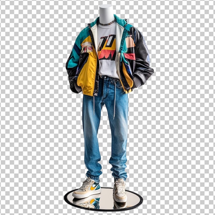 PSD disposición de ropa casual para hombres chaqueta camiseta y vaqueros