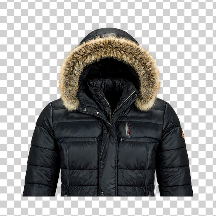 PSD doudoune d'hiver noire avec capuche en fourrure