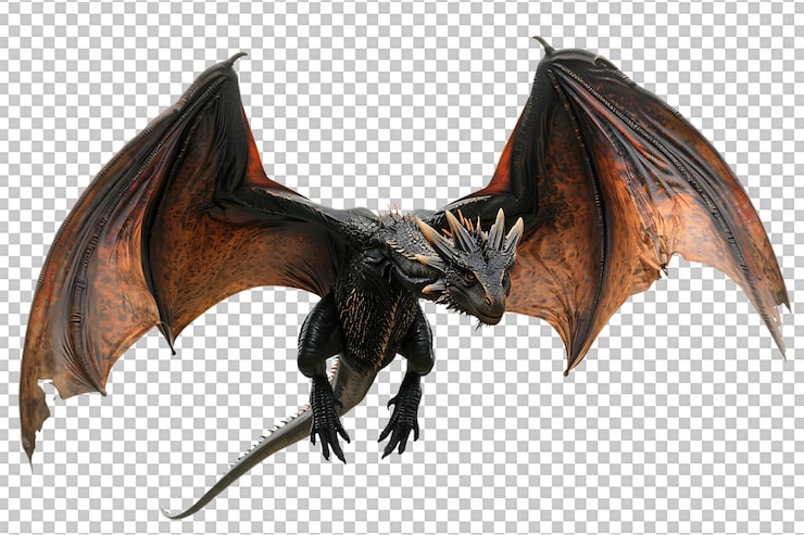 PSD dragón volador desde la vista frontal aislado contra un fondo transparente