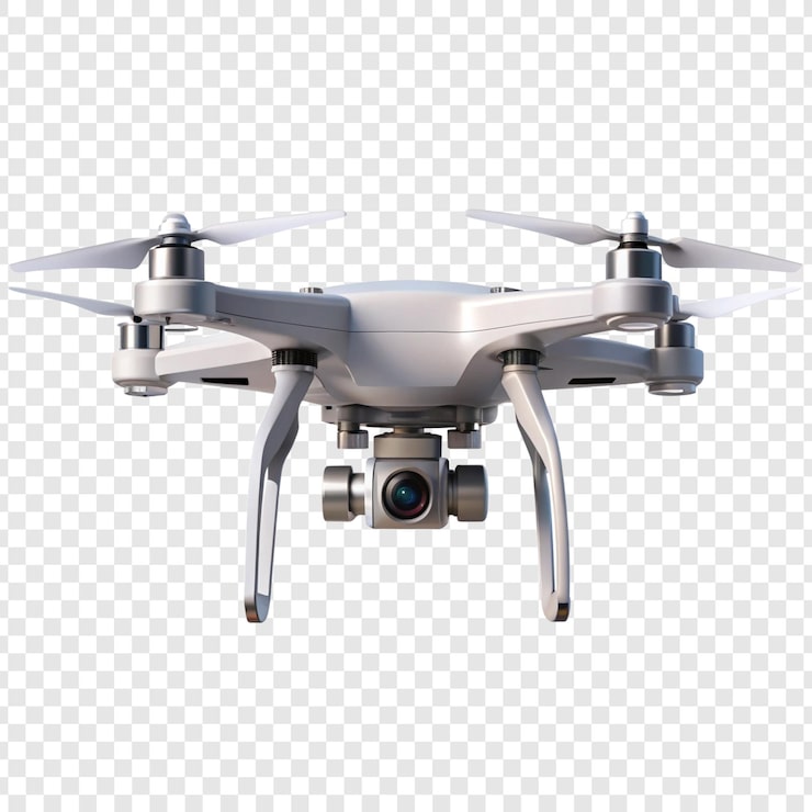 PSD drone branco moderno com câmera para fotografia aérea